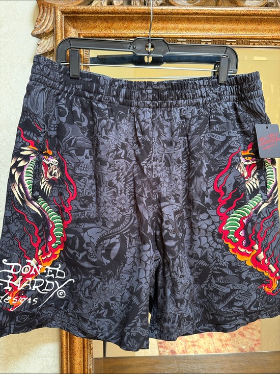 Ed Hardy Other - Ed Hardy Men's Black/Gray Shorts with Red and Green Dragon Motif. Size L.